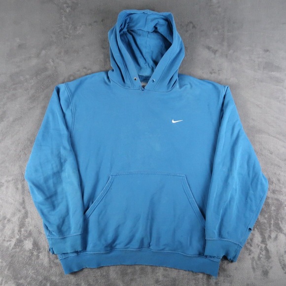 Nike Other - Vintage Y2K Nike Gray Tag Blue Hoodie Size L Large Mini Swoosh Thrashed